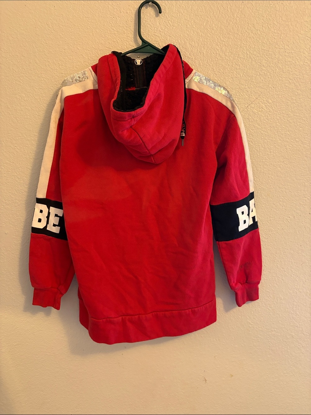 No Boundaries Red Hoodie with White and Black Sleeve Panels - Picture 2 of 2